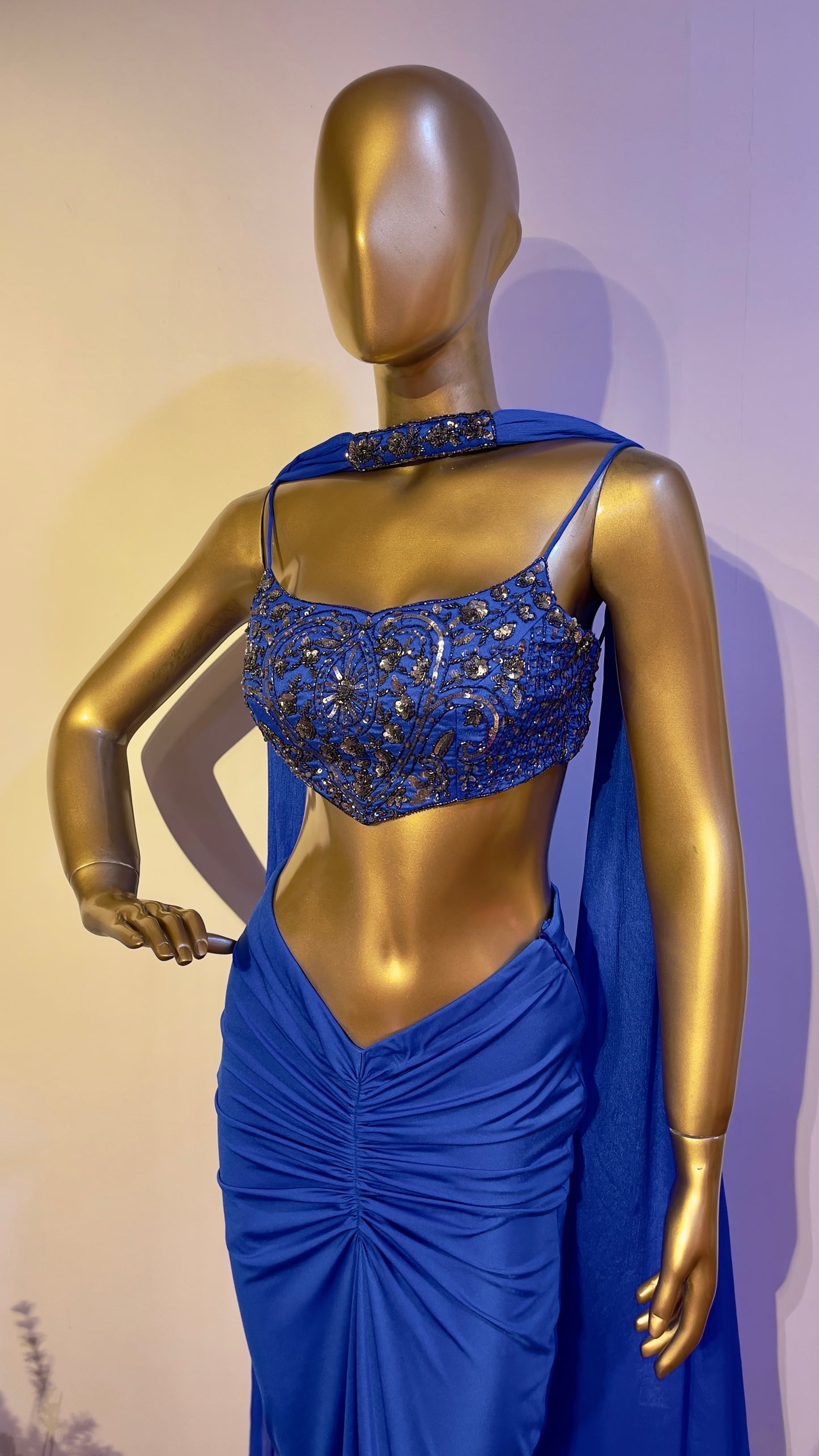 Electric Blue Draped Skirt with Bustier