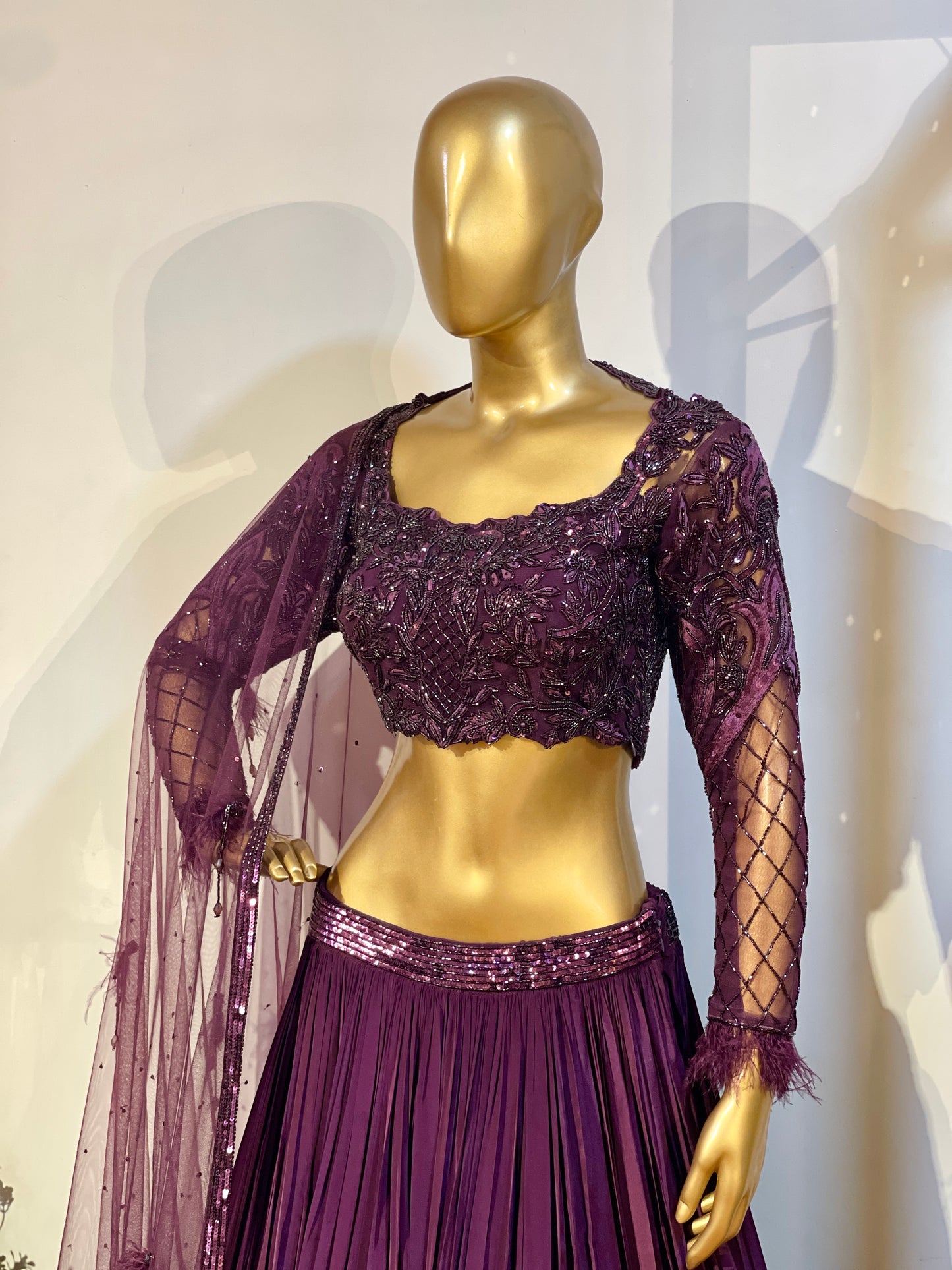 Wine Embroidered Contemporary Lehenga