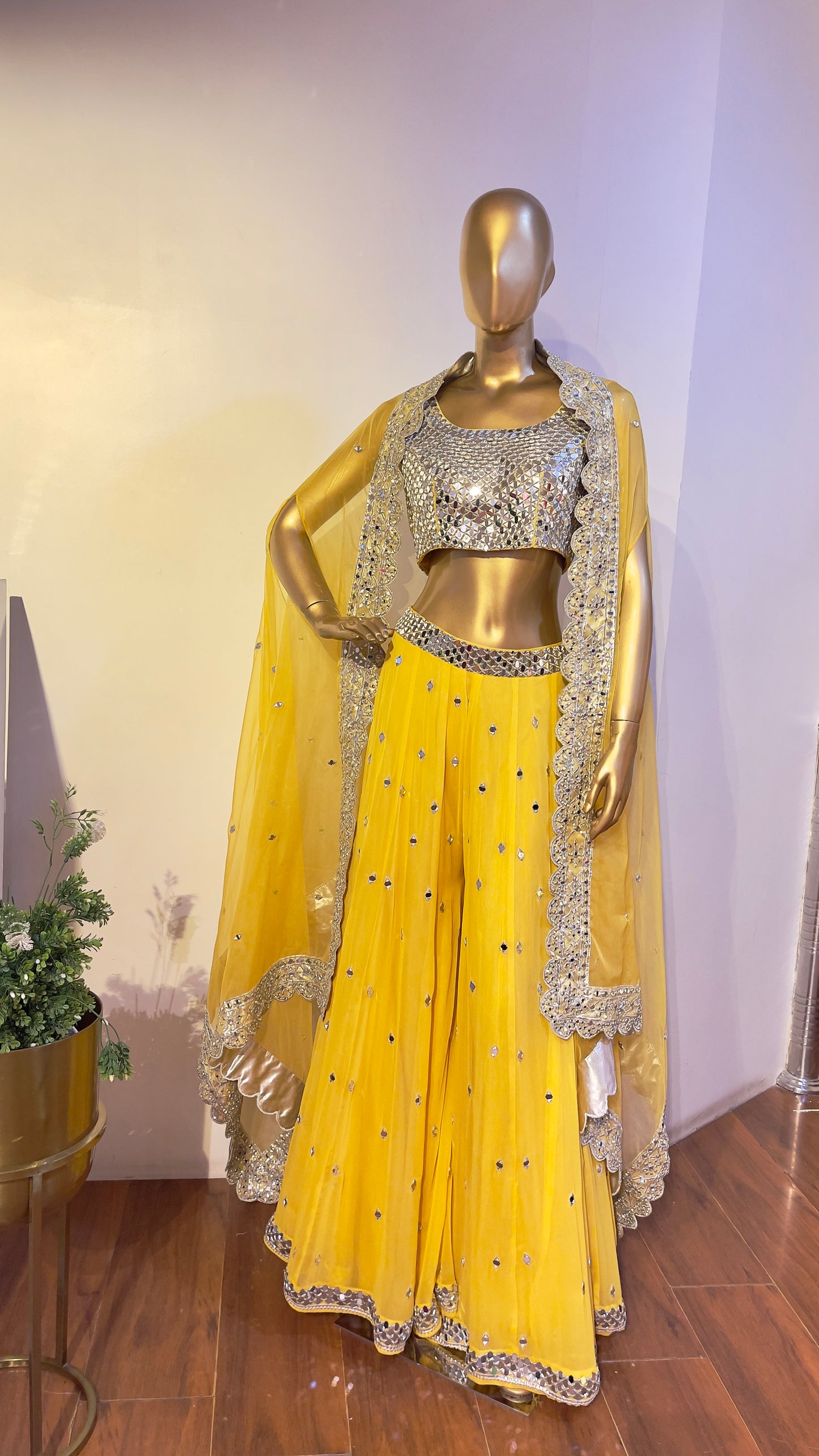 Mango Yellow Mirror Sharara Set