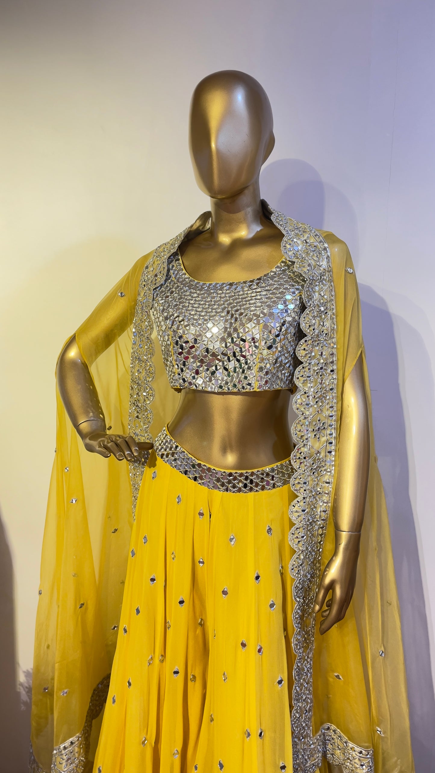 Mango Yellow Mirror Sharara Set
