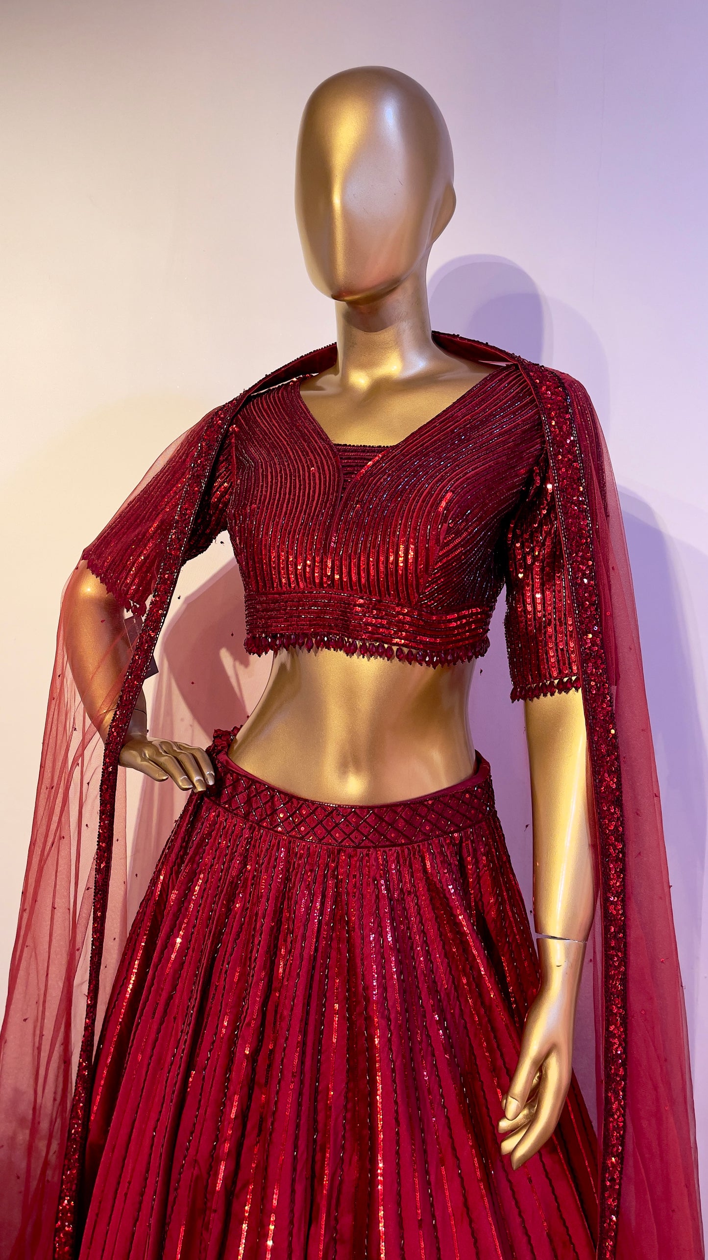 Scarlet Red embroidered lehenga