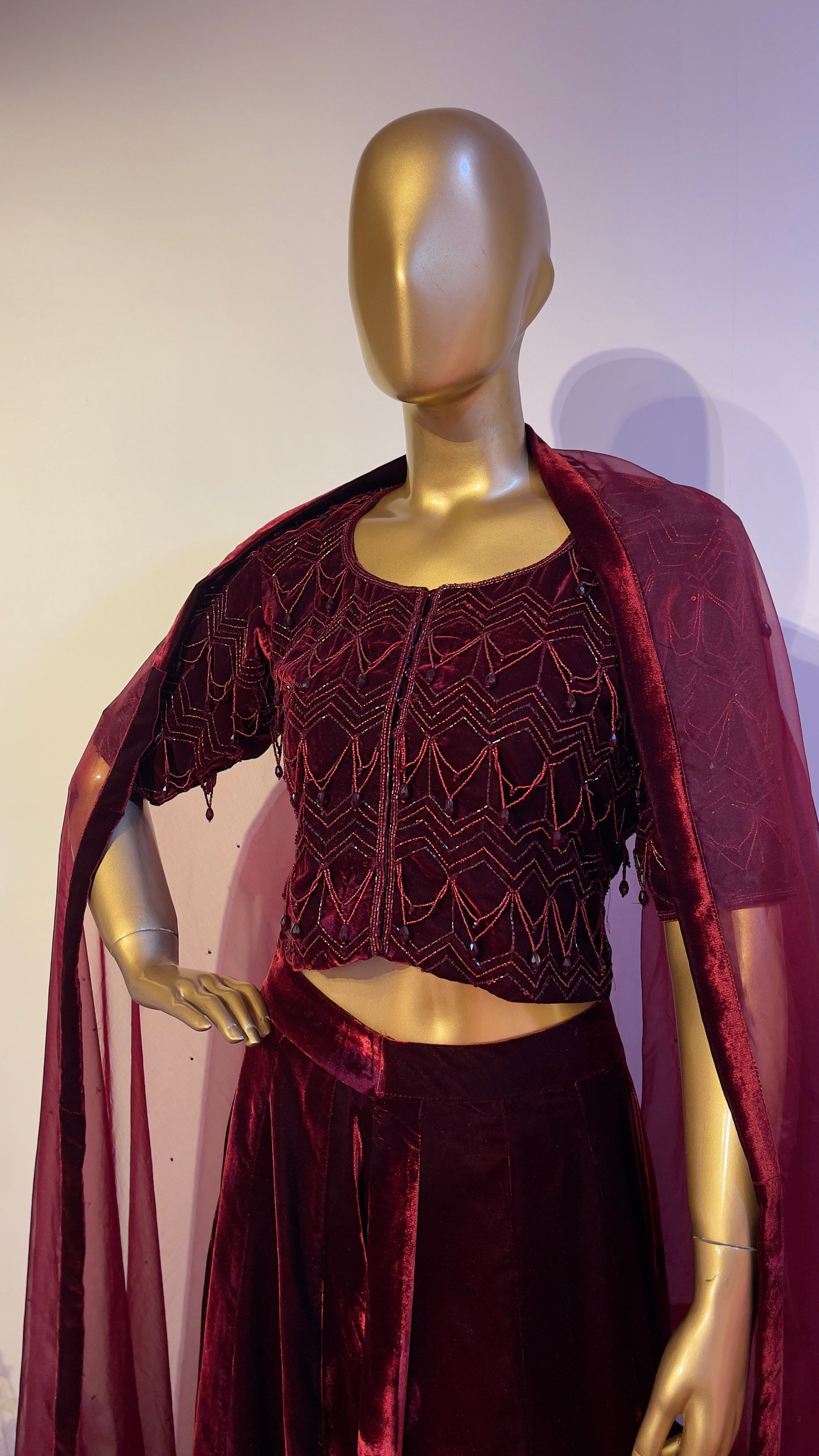 Maroon Embroidered Velvet Sharara set