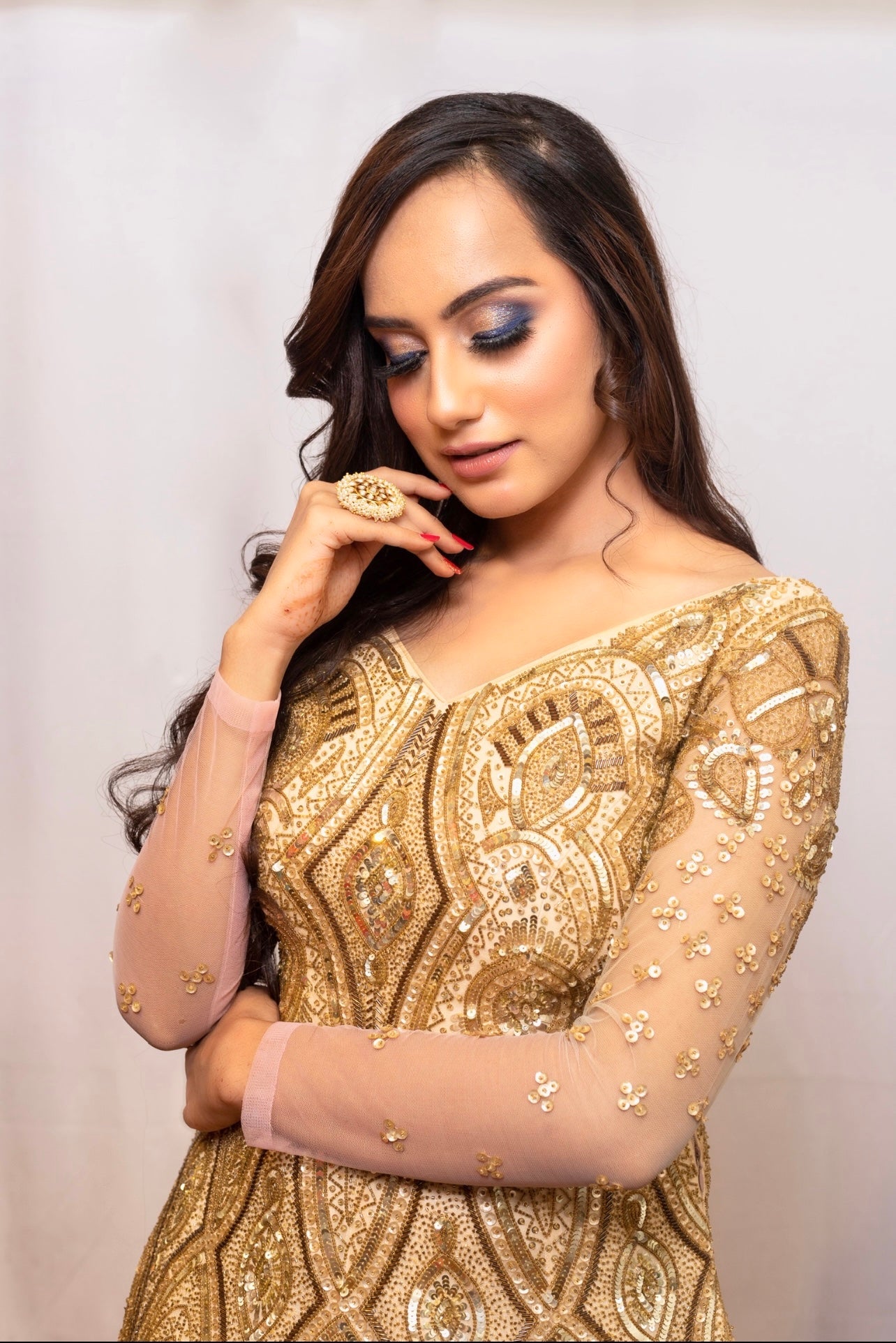 Gold and pink embroidered gown