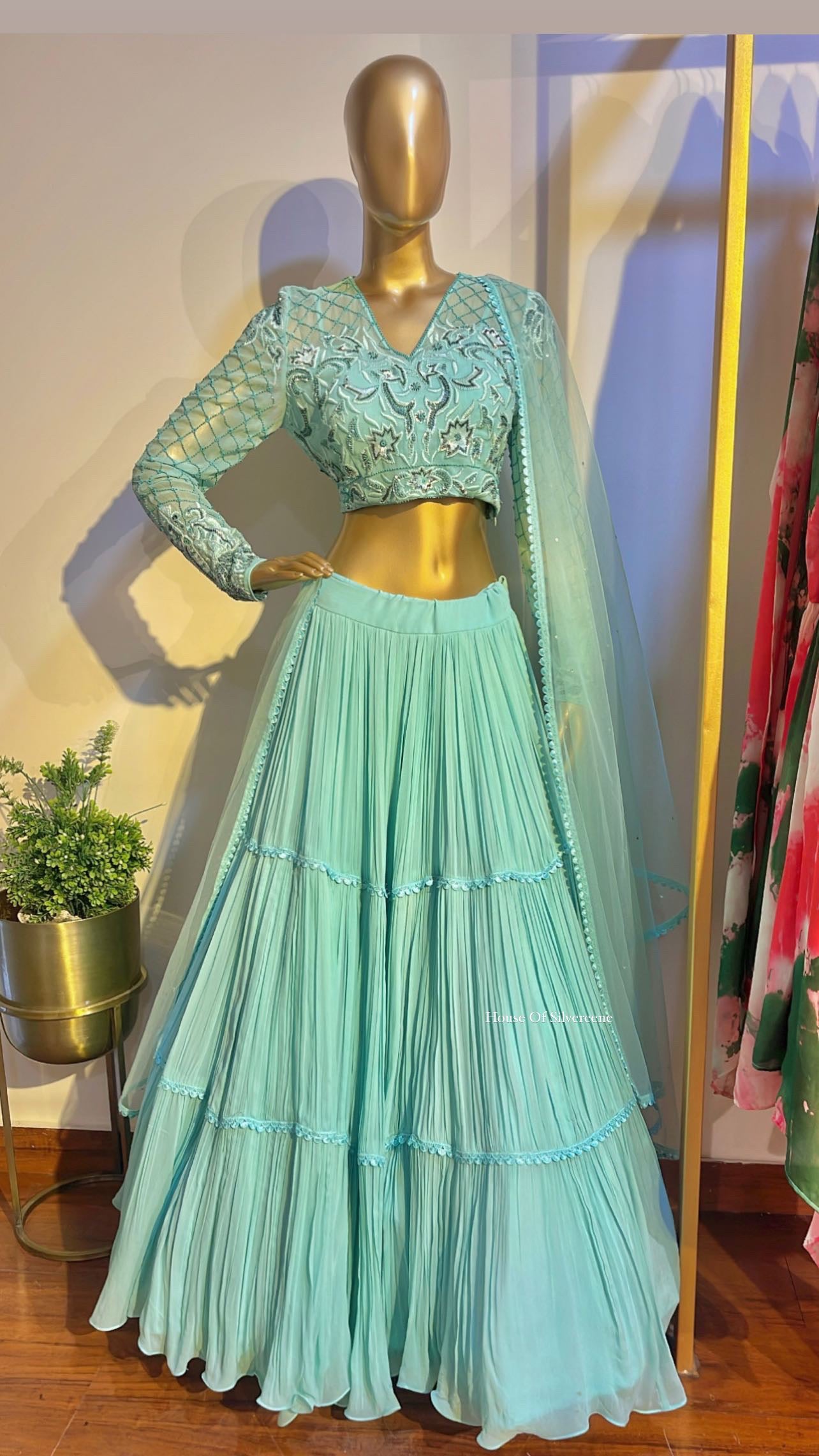 Soft turquoise embroidered lehenga