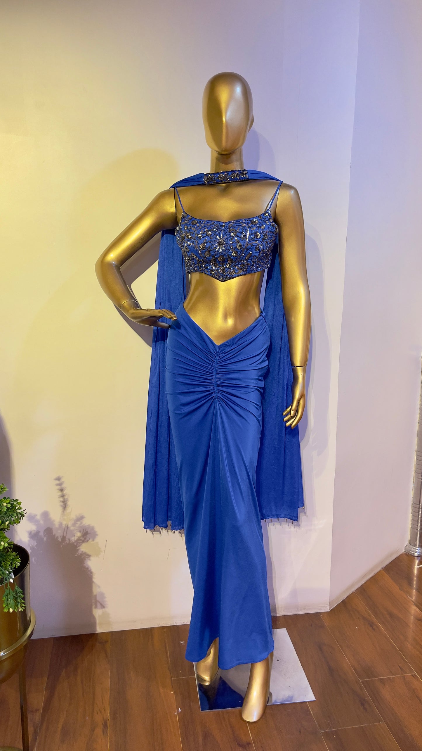 Electric Blue Draped Skirt with Bustier