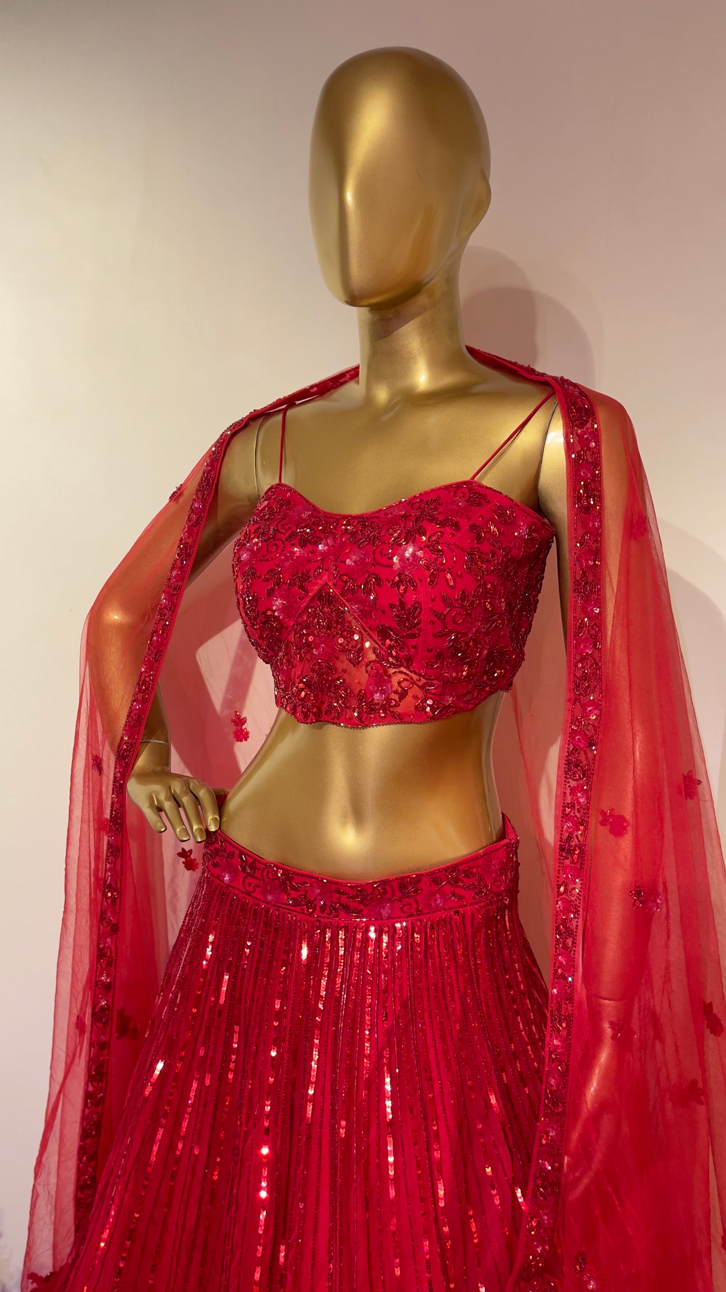 Electric Red Corset Fusion Lehenga