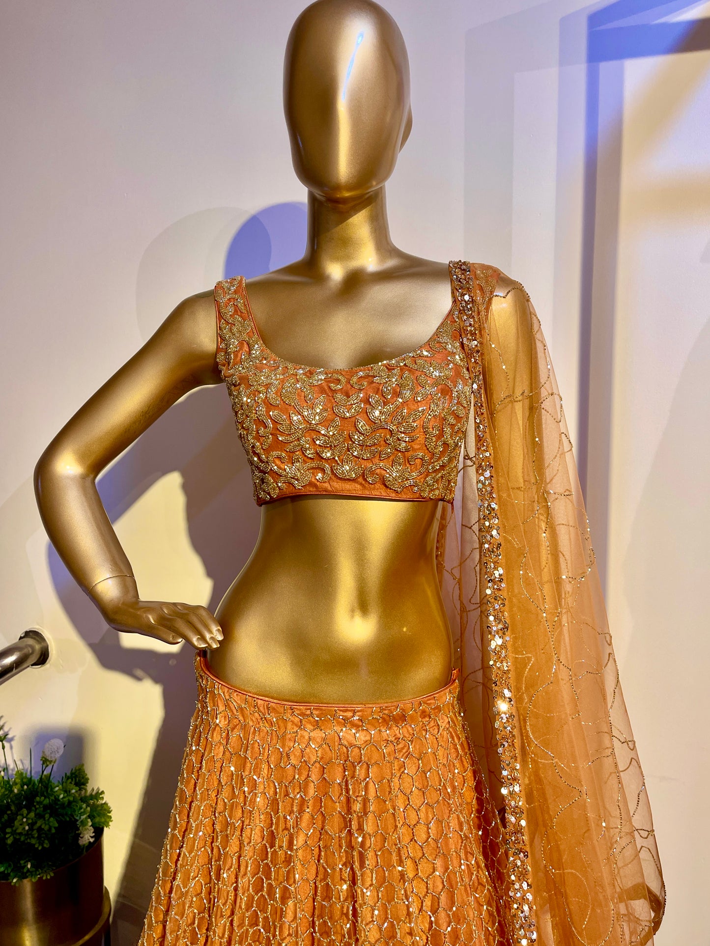 Rust cutdana embroidered lehenga
