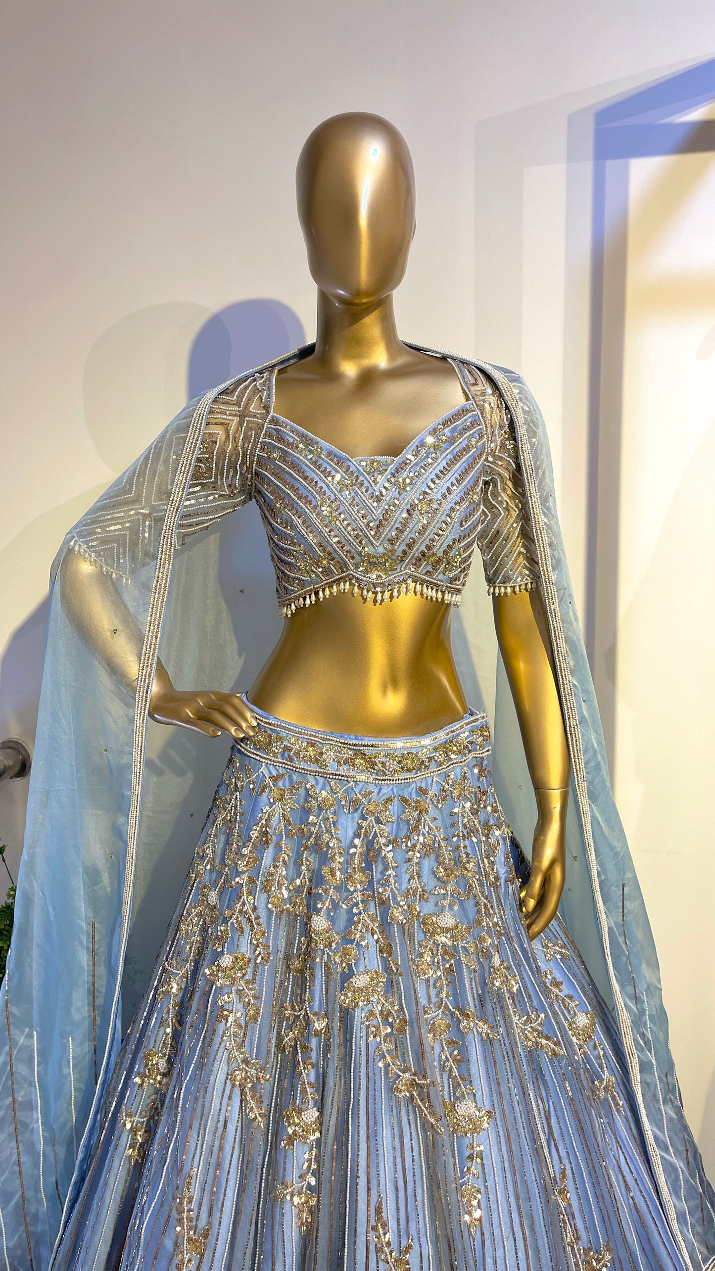 French Blue Embroidered Lehenga