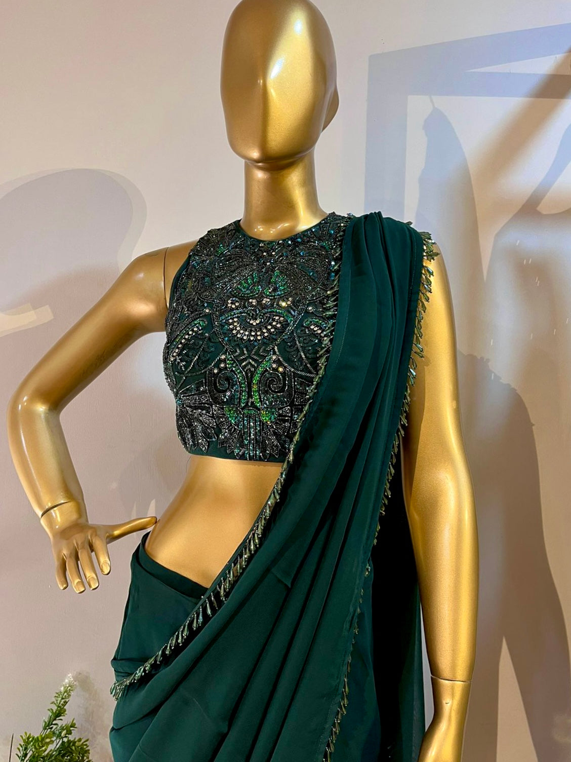 Emerald Green draped sari