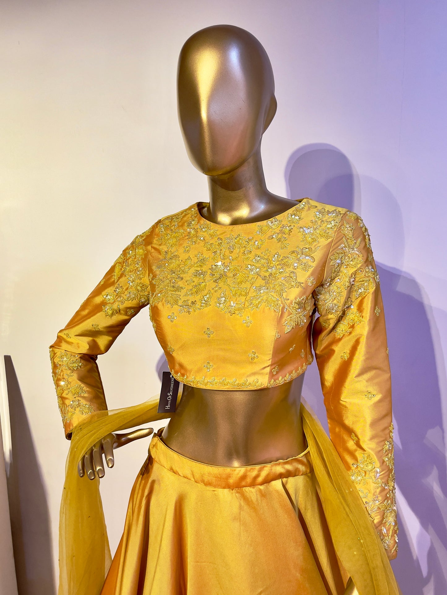 Mustard Embroidered Silk Lehenga