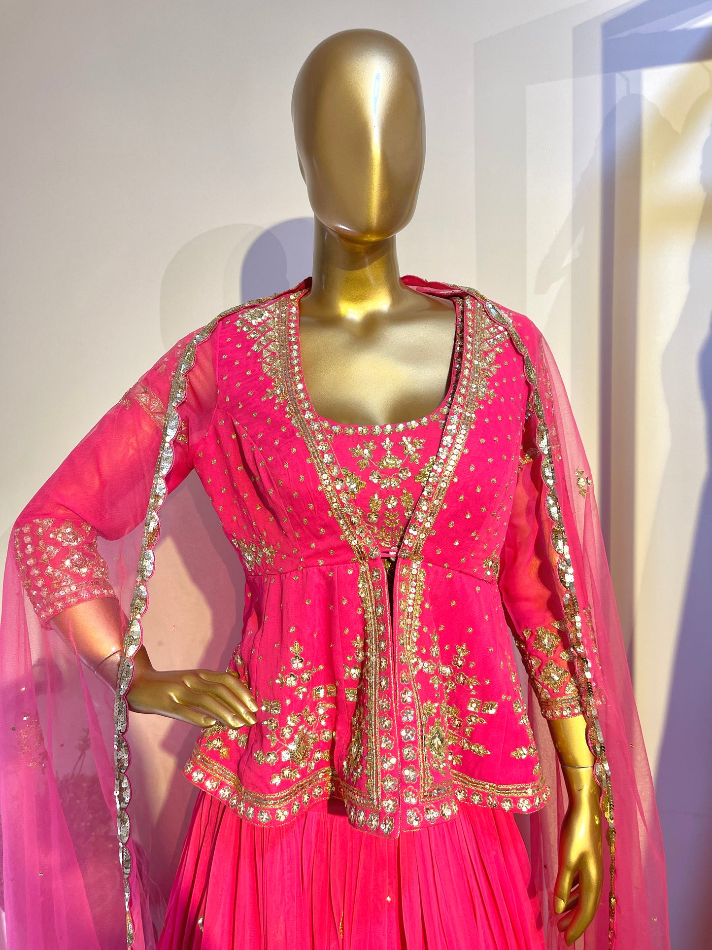 Hot Pink Peplum Jacket Lehenga