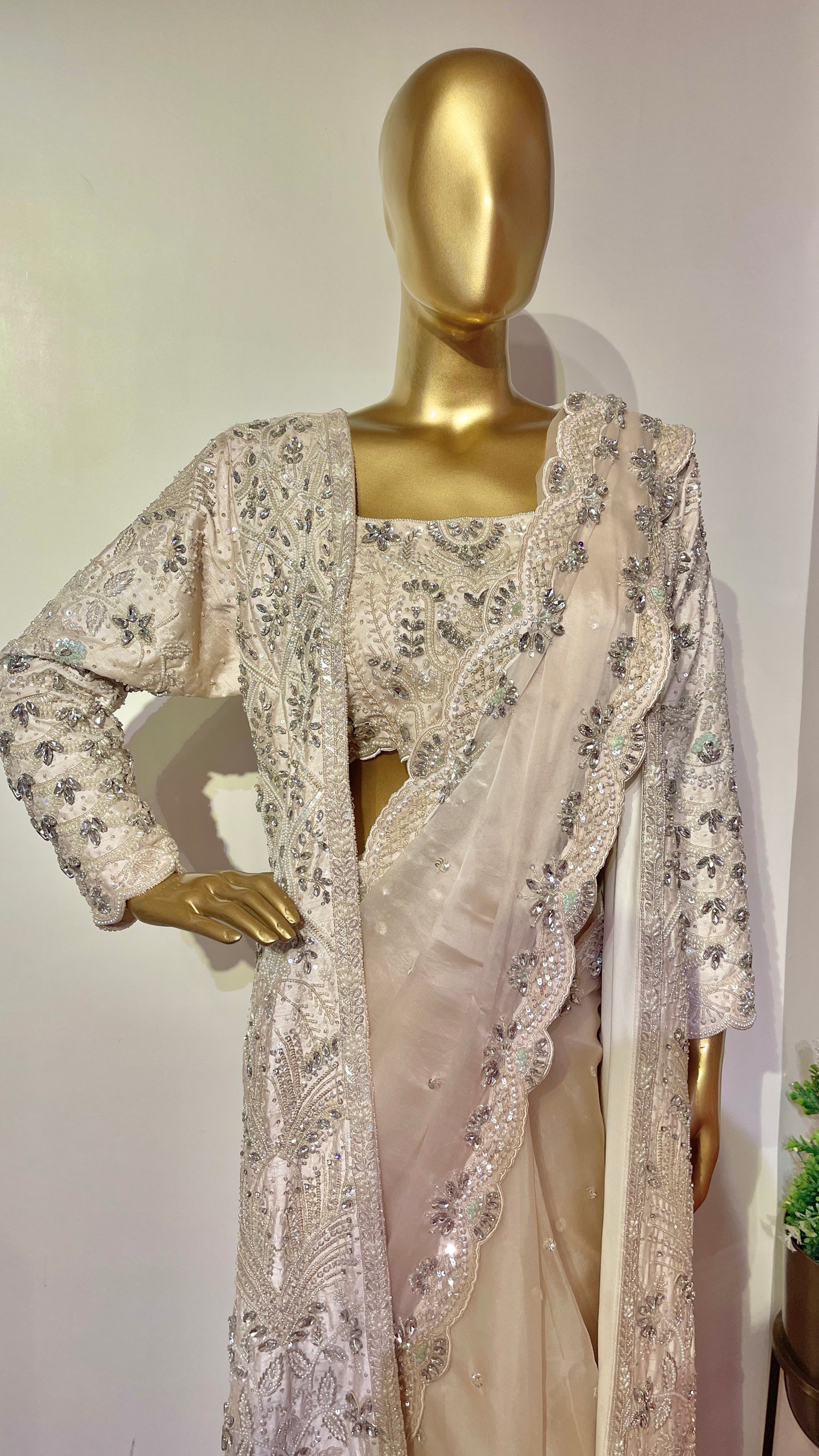 Ivory Hand Embroidered Jacket Saree