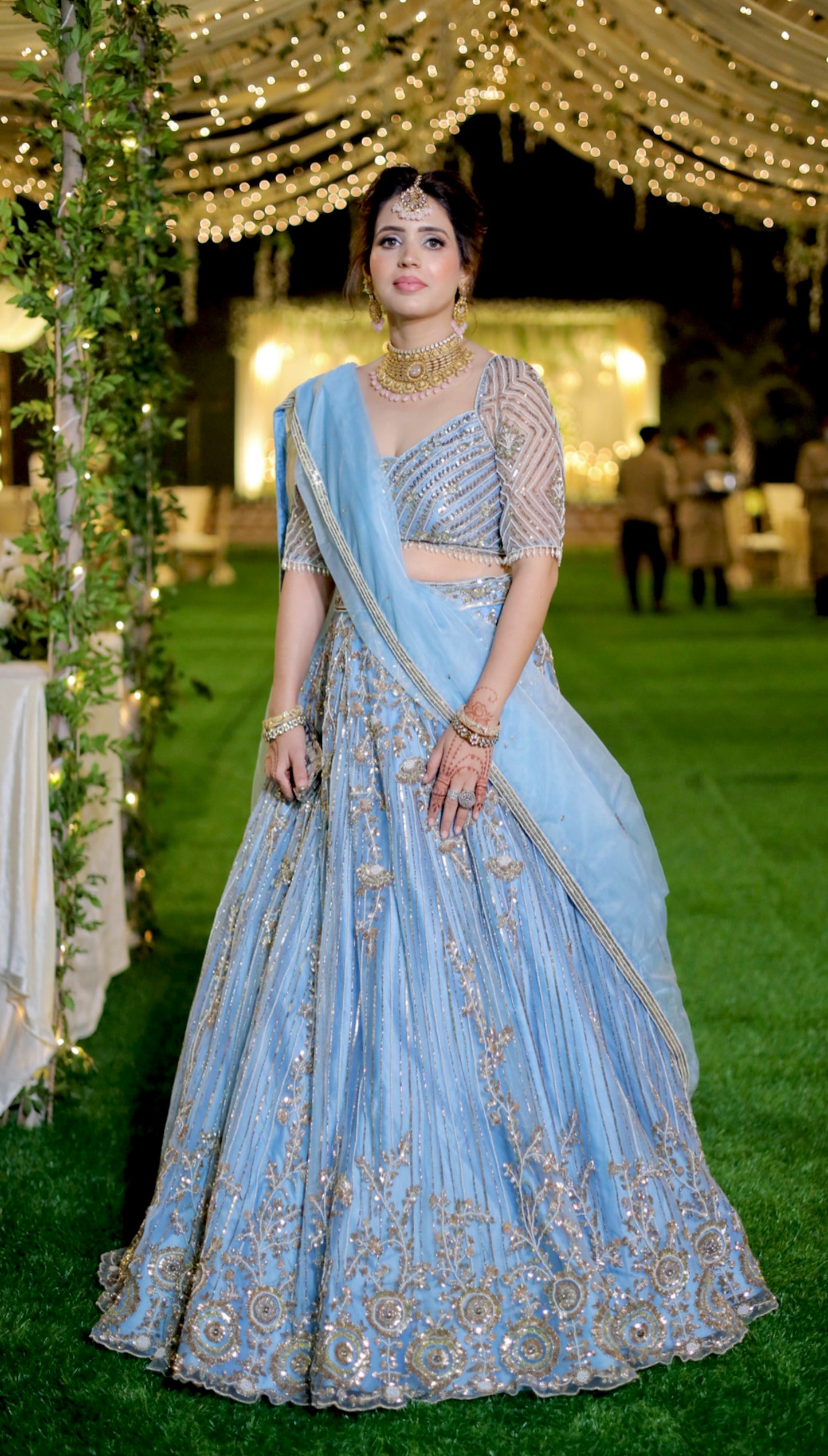 French Blue Embroidered Lehenga