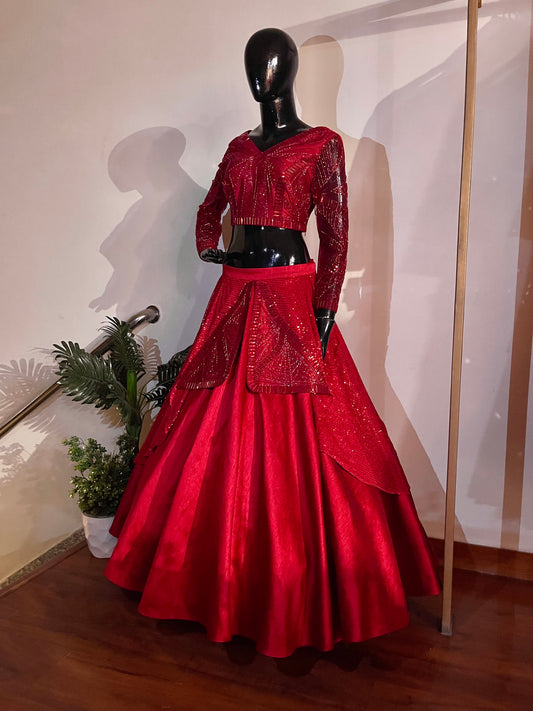 Scarlet Red Fusion Lehenga