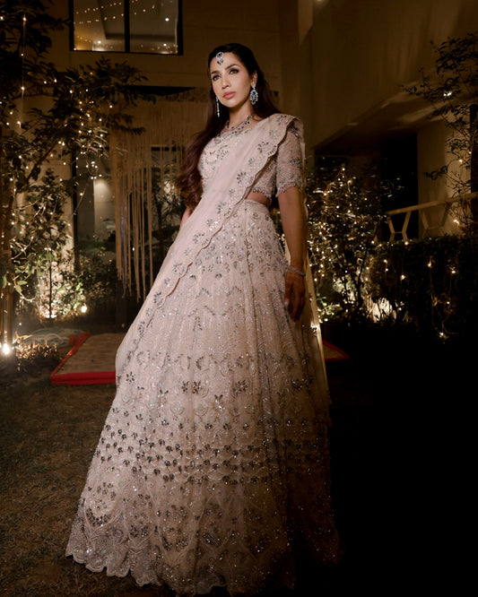Ivory Hand Embroidered Lehenga