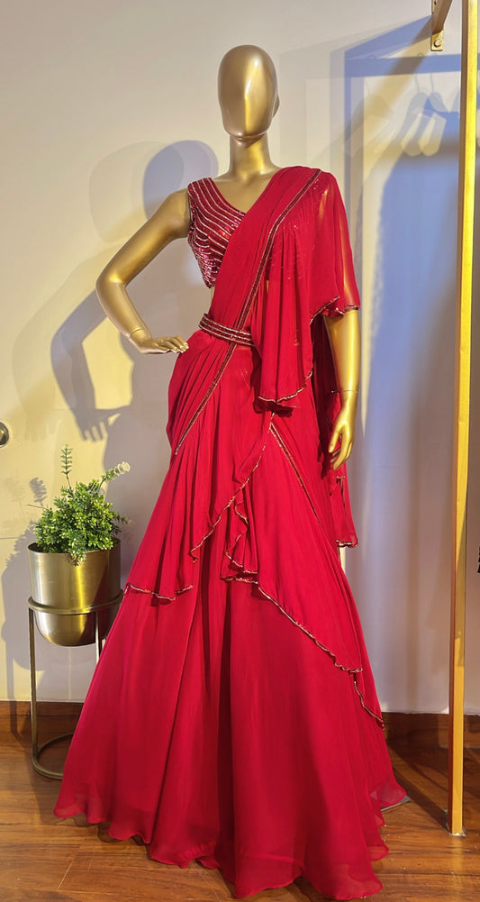 Maroon Draped Saree