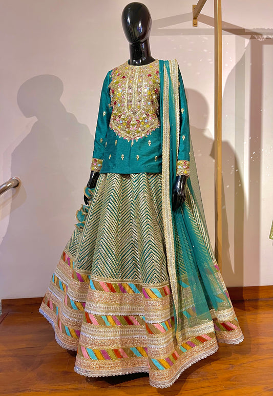 Teal Green Gotta Embroidered Lehenga