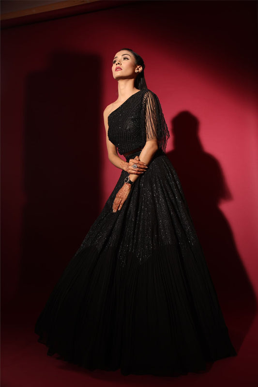 Black Embellished Lehenga Set