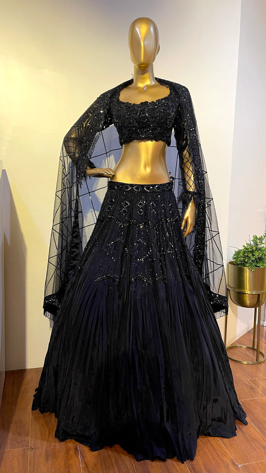 Black Embroidered Contemporary Lehenga