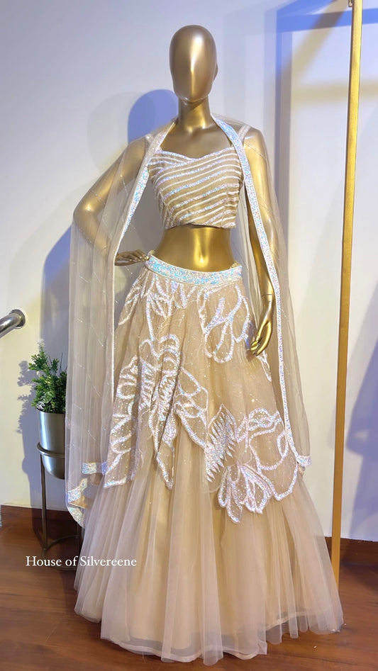 Fawn embroidered fusion lehenga