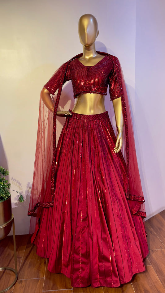 Scarlet Red embroidered lehenga