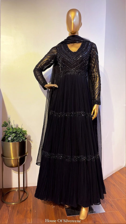 Black Embroidered Anarkali Gown