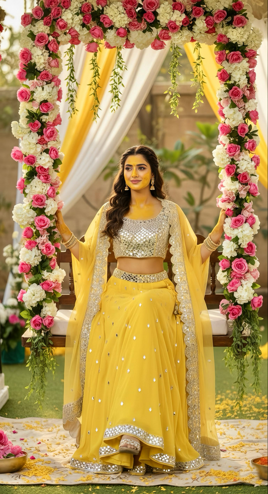 Mango Yellow Mirror Sharara Set