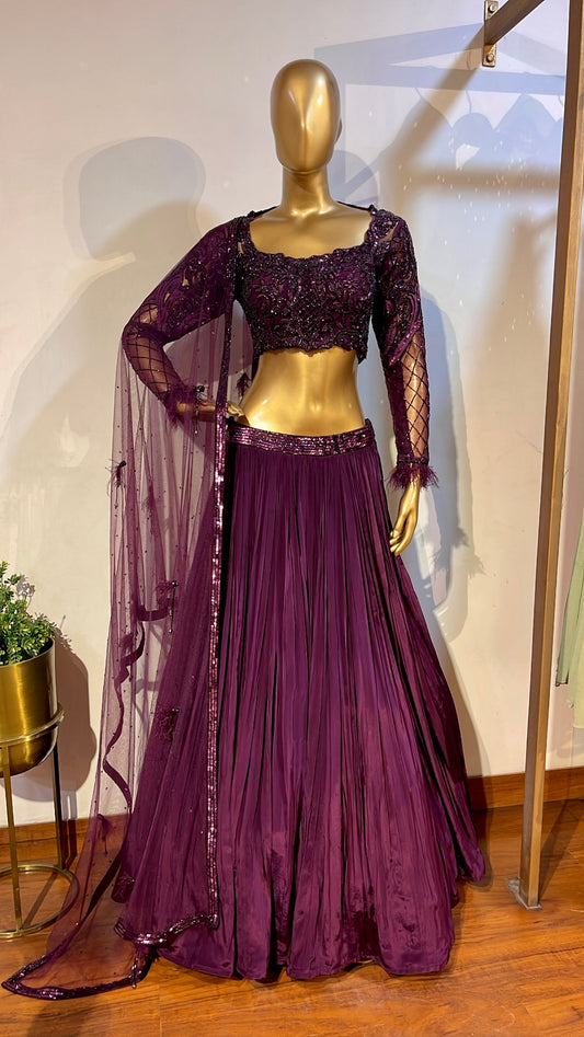 Wine Embroidered Contemporary Lehenga