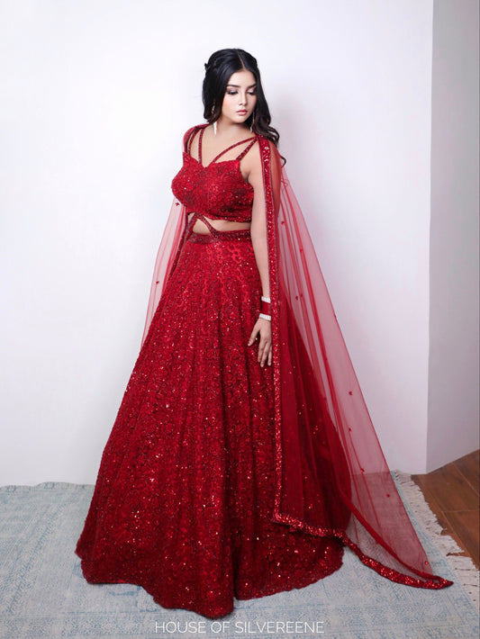 Scarlet Embroidered Lehenga