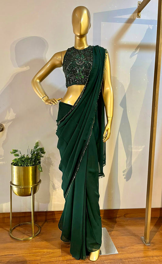 Emerald Green draped sari