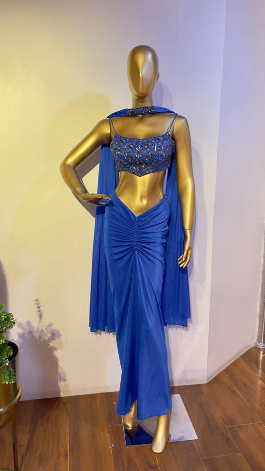 Electric Blue Draped Skirt with Bustier