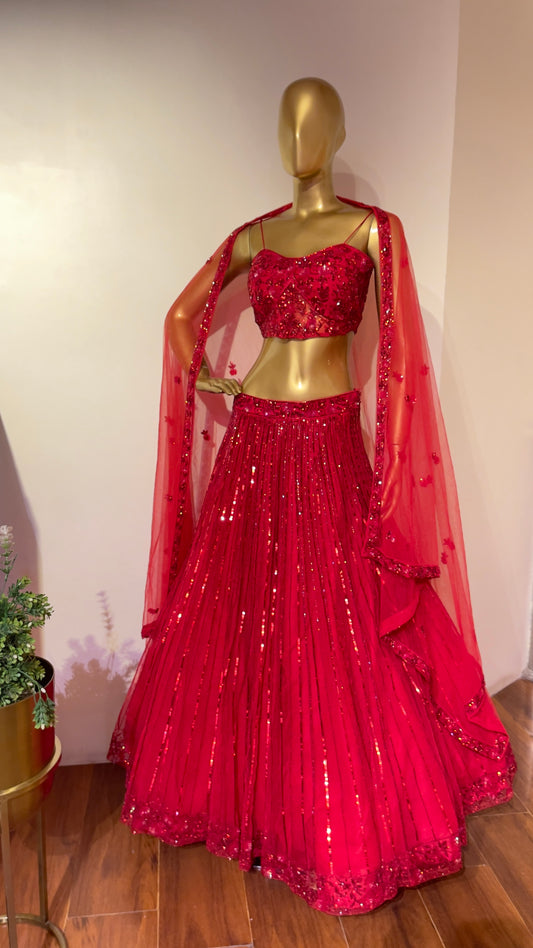 Crimson Red Corset Lehenga