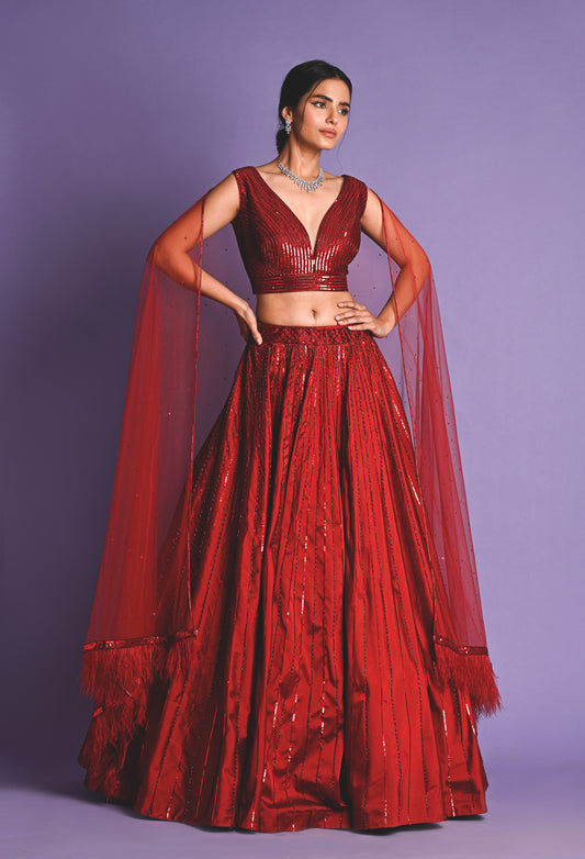 Maroon Embroidered Lehenga