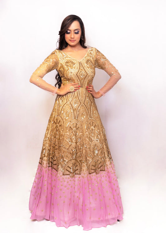 Gold and pink embroidered gown