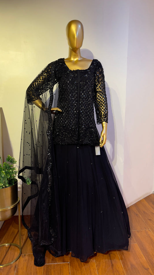 Black embroidered Jacket Lehenga