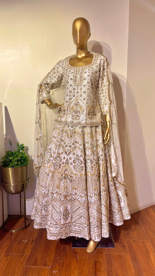Ivory and gold embroidered lehenga