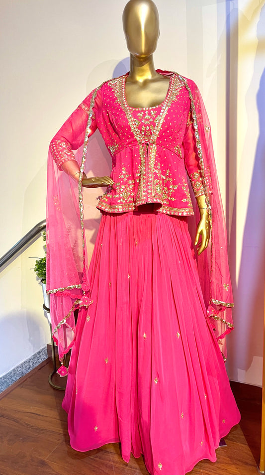 Hot Pink Peplum Jacket Lehenga